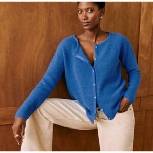 Sezane Gaspard Cardigan Blue Mohair Alpaca Blend Fuzz Sweater Small Italy Button